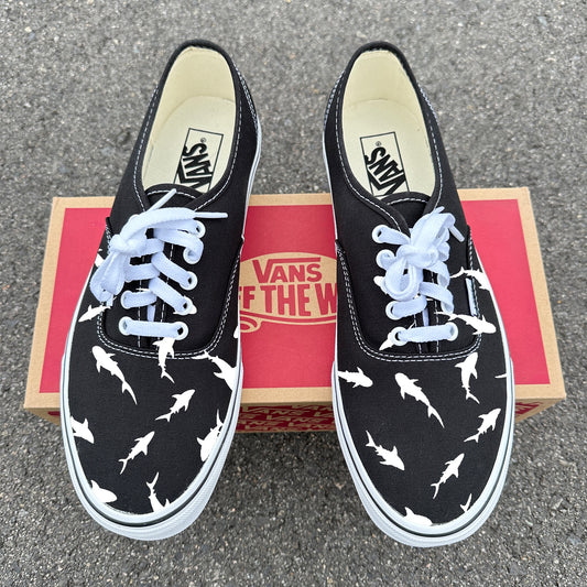Swimming Sharks Black Vans Authentic Shoes Customs