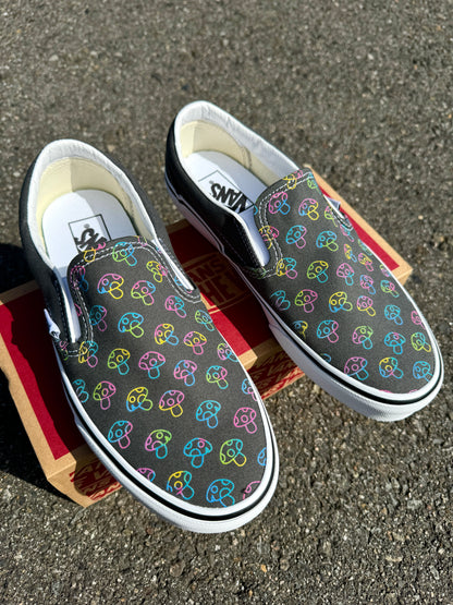 mushroom charcoal Vans slip ons custom