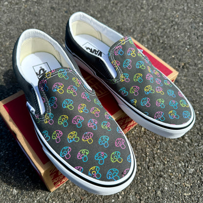 mushroom charcoal Vans slip ons custom