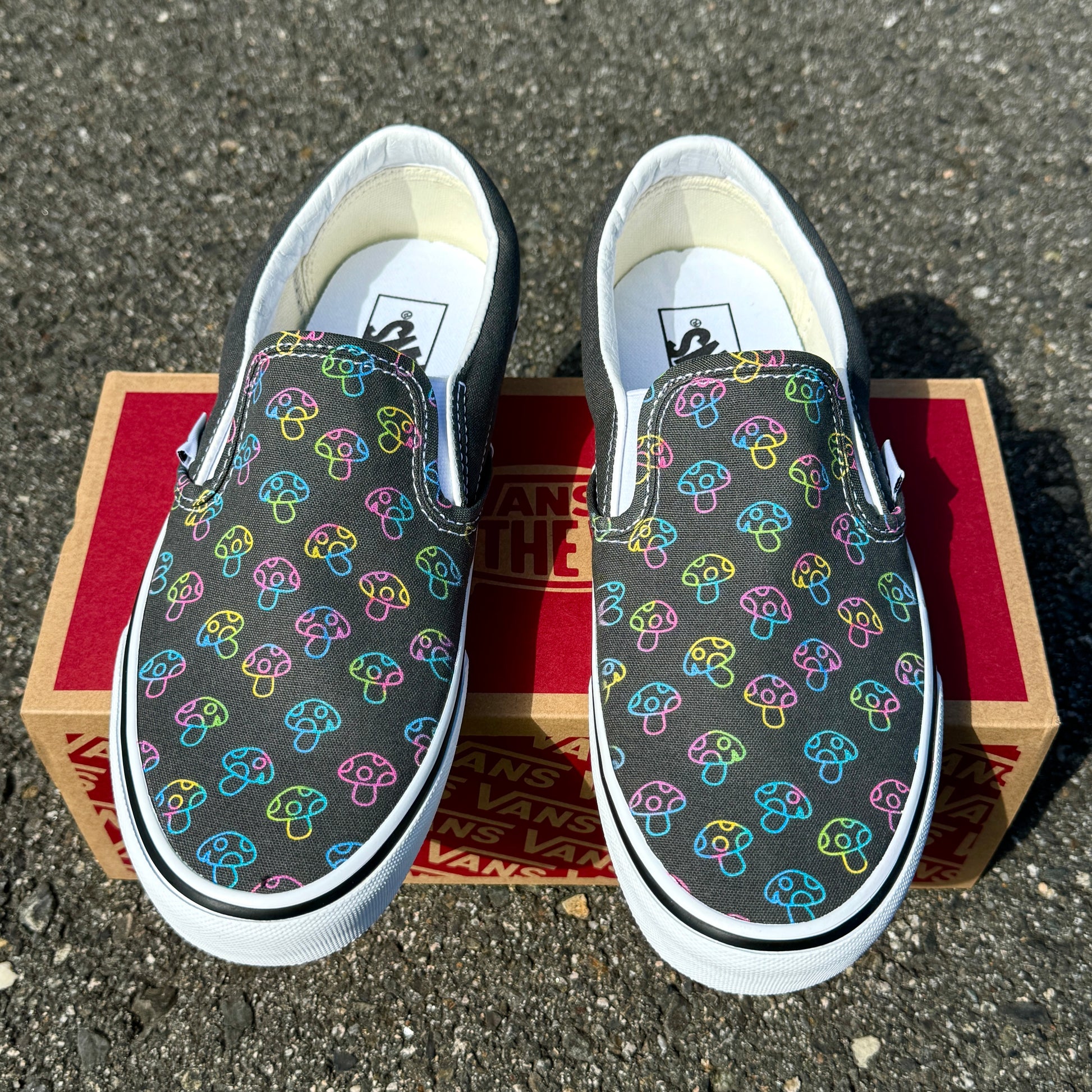 mushroom charcoal Vans slip ons custom