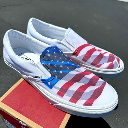American flag slip on vans shoes for women and men