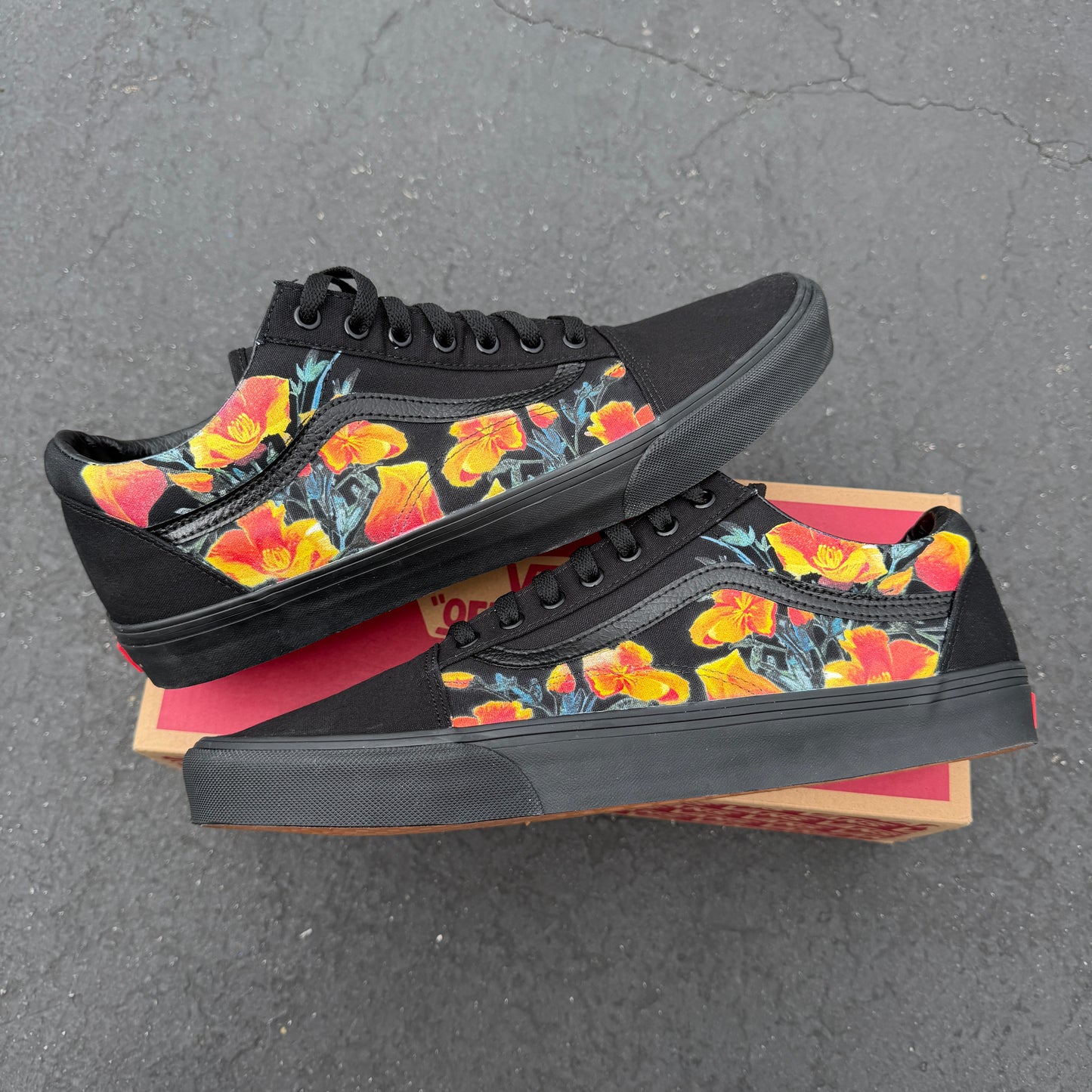 california poppy Vans old skool shoes custom