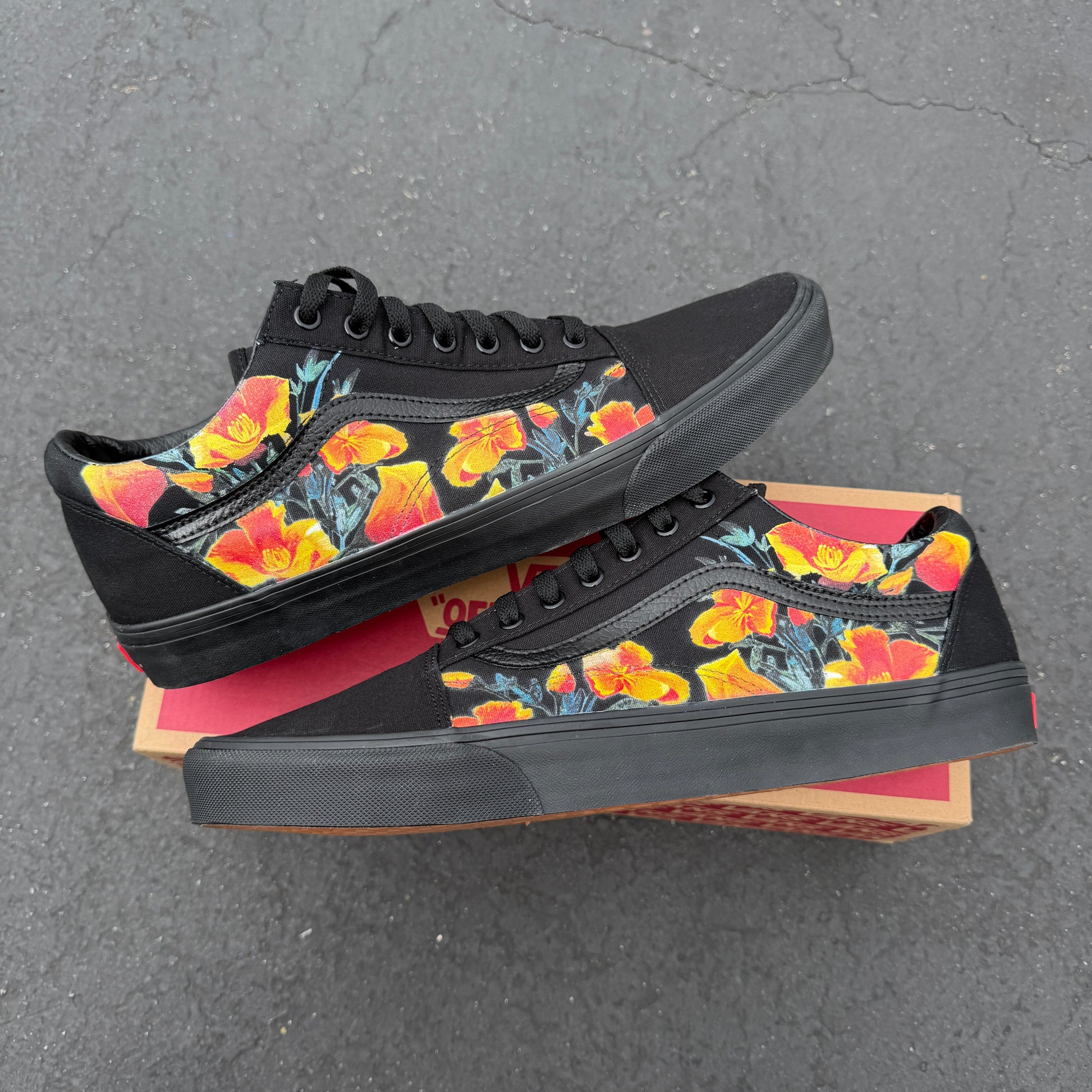 california poppy Vans old skool shoes custom