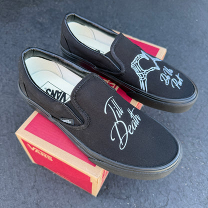 till death do us part skeleton heart hands black slip on vans wedding shoes for groom