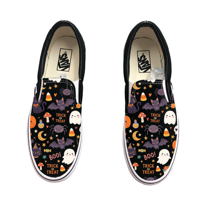 Halloween Theme Black Vans Slip On Shoes Custom
