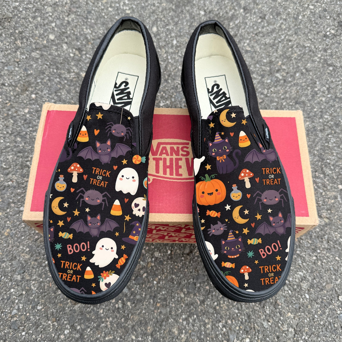 Halloween Theme All Black Vans Slip On Shoes Custom