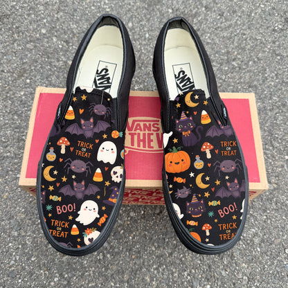 Halloween Theme All Black Vans Slip On Shoes Custom