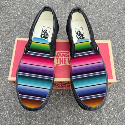 Mexican Blanket Pattern - All Black Slip On Vans Custom