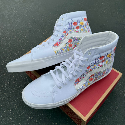 Flower Field White Vans Sk8 Hi Shoes