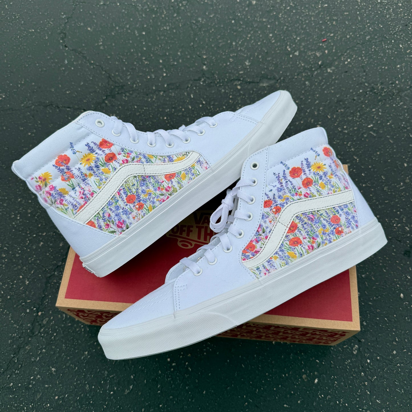 Flower Field White Vans Sk8 Hi Shoes