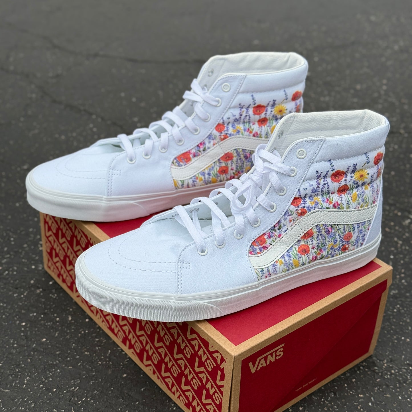 Flower Field White Vans Sk8 Hi Shoes