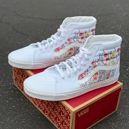 Flower Field White Vans Sk8 Hi Shoes