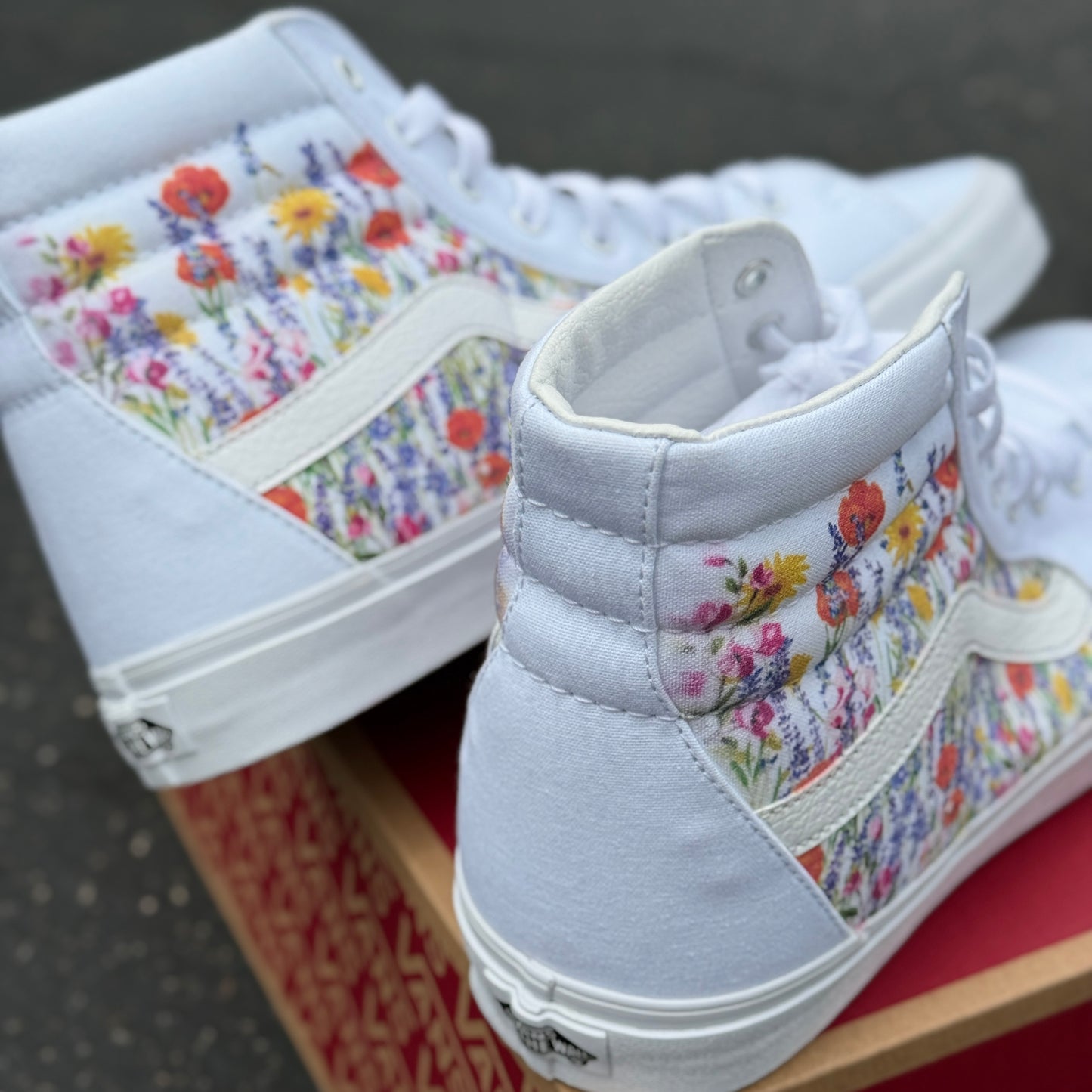 Flower Field White Vans Sk8 Hi Shoes