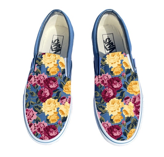 Roses Custom Navy Vans Authentic Shoes