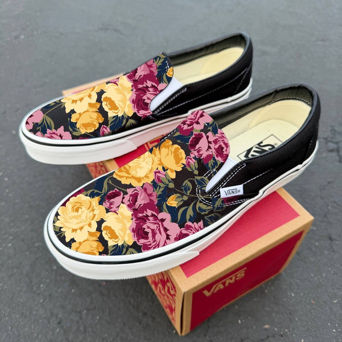 Roses custom Vans Slip On Shoes