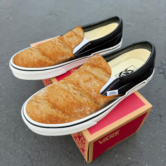 Baguette on Black Vans Slip On Shoes Customized