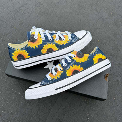 Sunflowers on Navy Converse Chuck Taylor Low Top Shoes