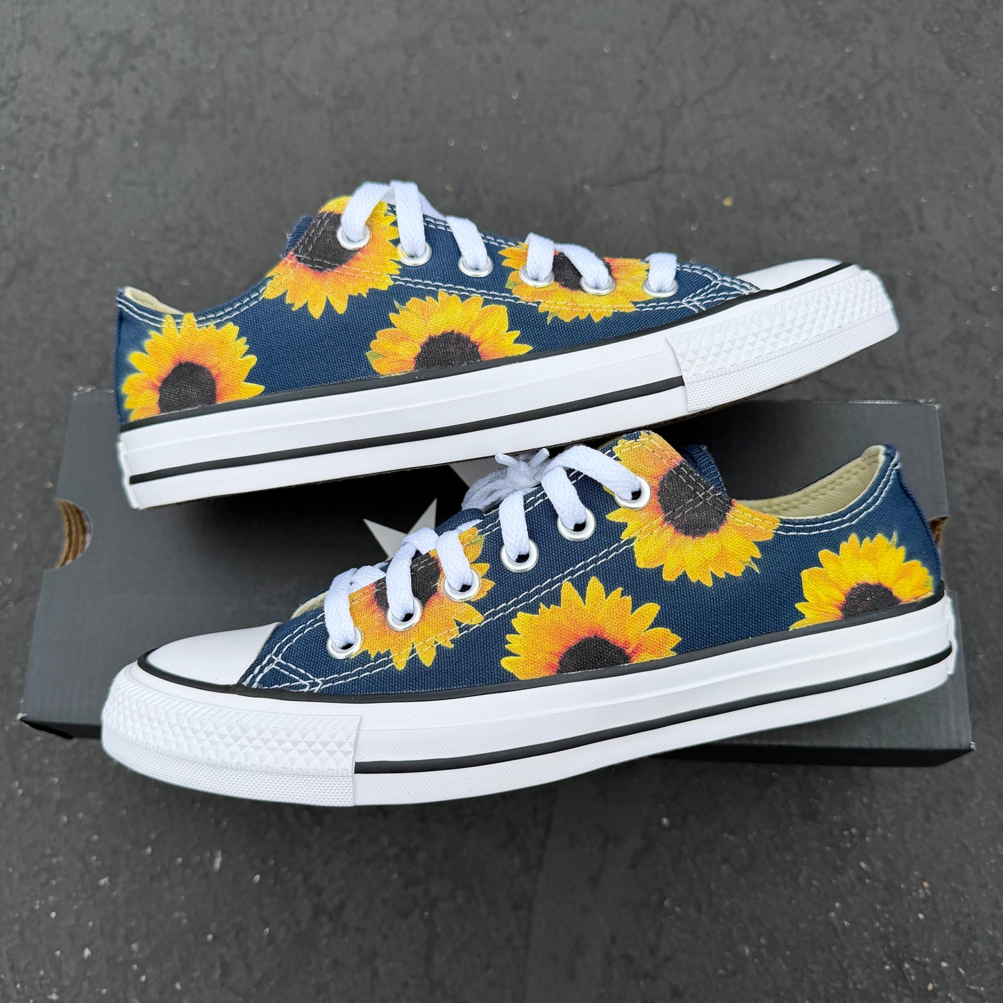 Sunflowers on Navy Converse Chuck Taylor Low Top Shoes