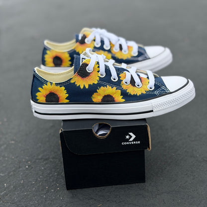 Sunflowers on Navy Converse Chuck Taylor Low Top Shoes
