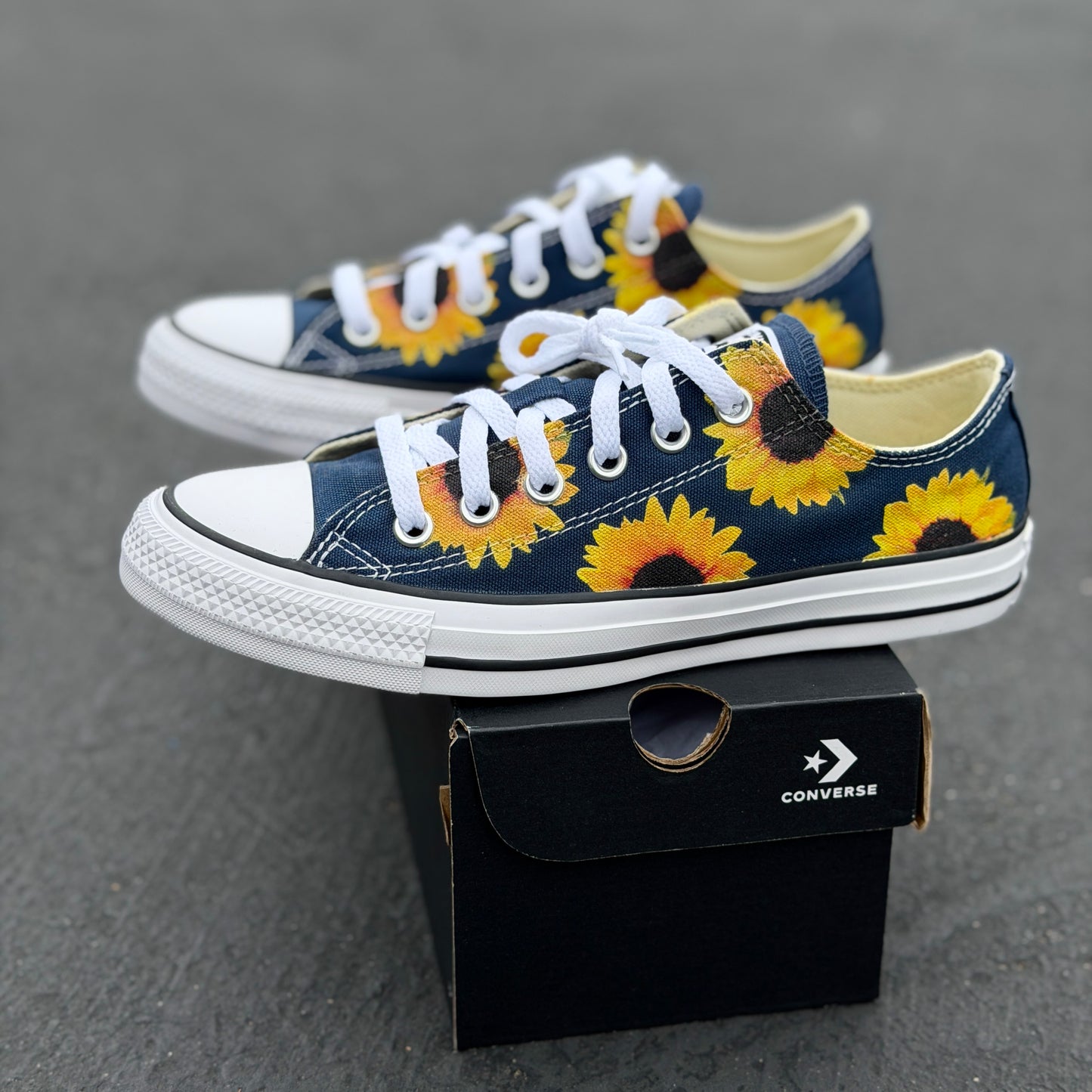 Sunflowers on Navy Converse Chuck Taylor Low Top Shoes