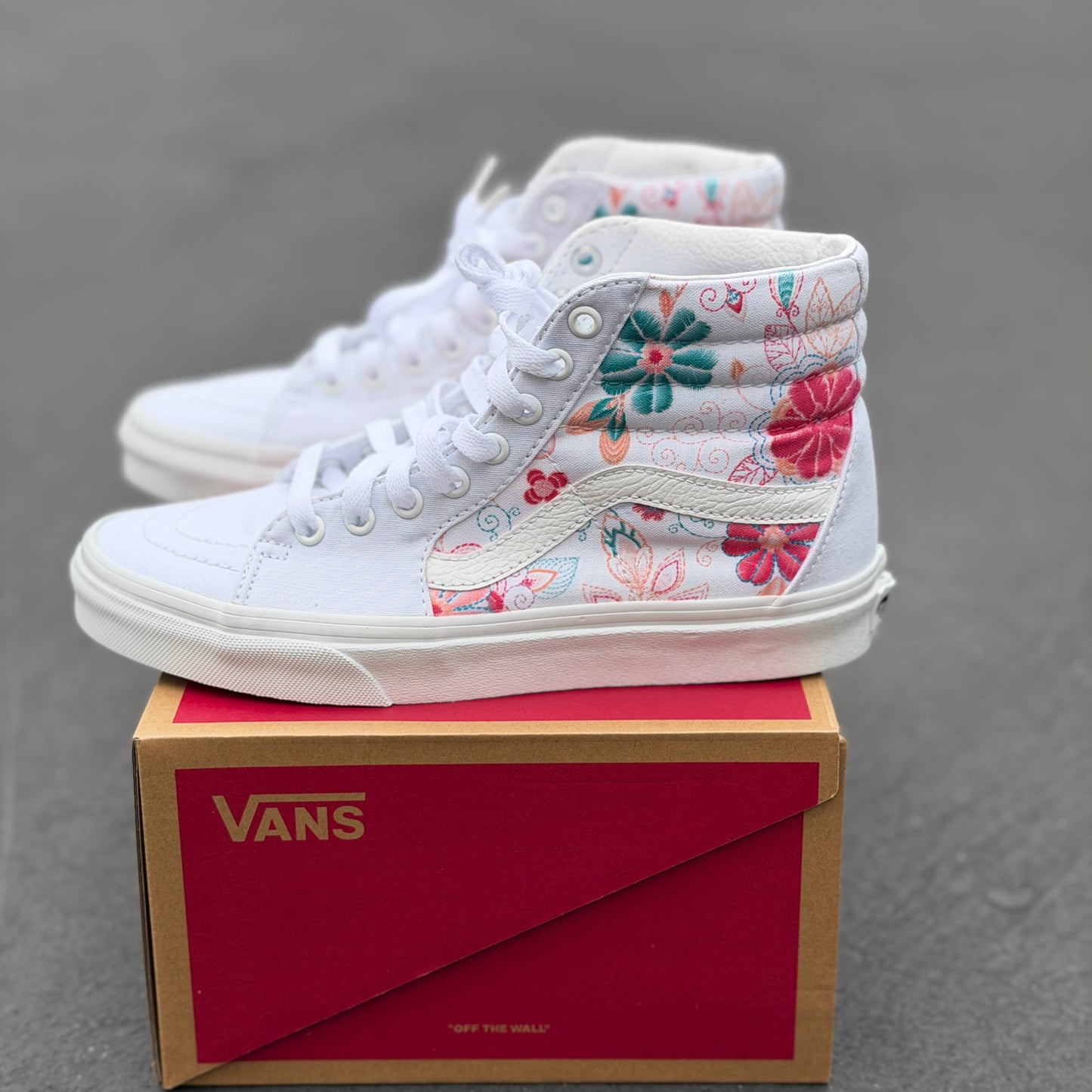Embroidery Inspired White Vans Sk8 Hi Top Shoes