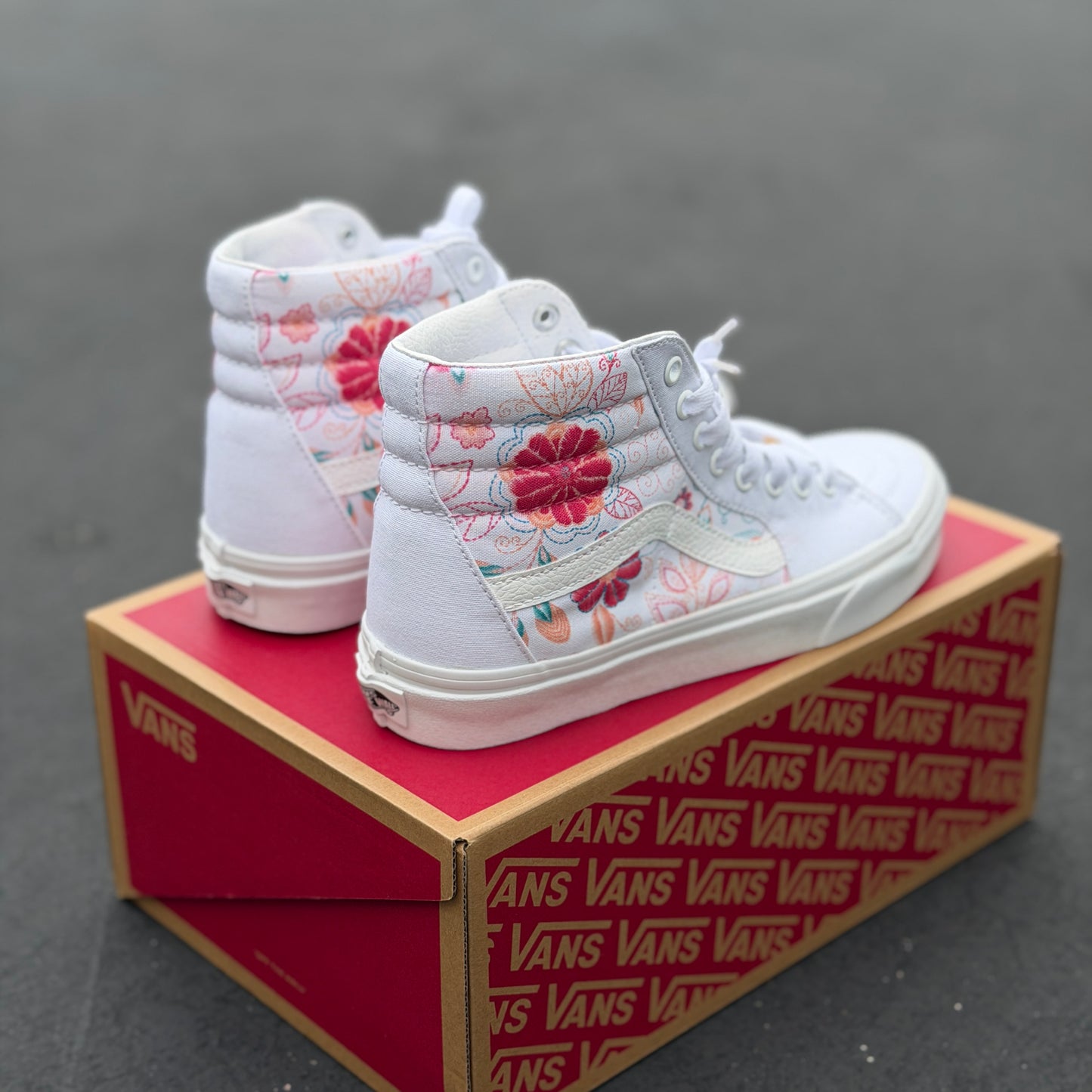 Embroidery Inspired White Vans Sk8 Hi Top Shoes