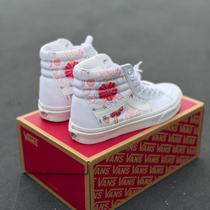 Embroidery Inspired White Vans Sk8 Hi Top Shoes