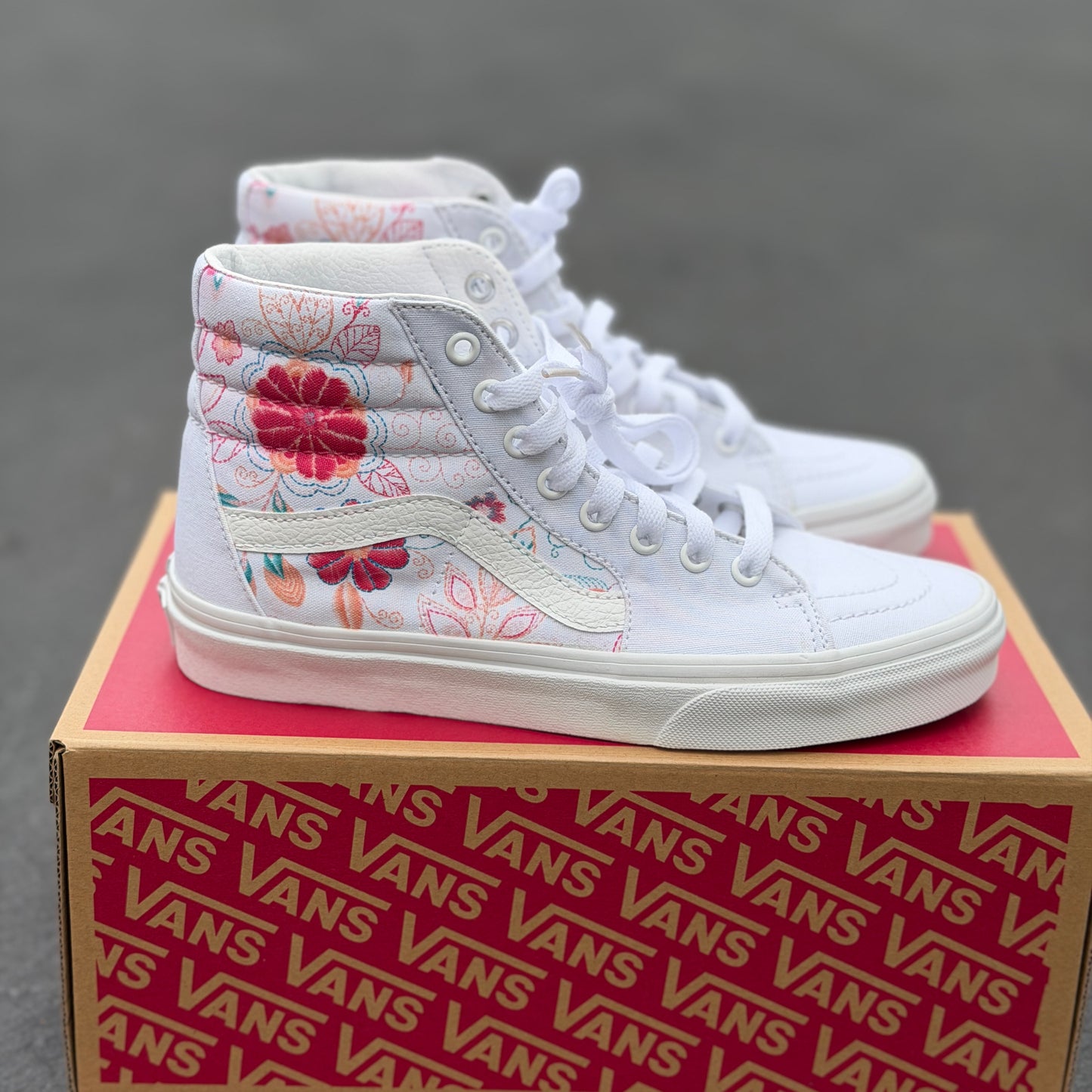 Embroidery Inspired White Vans Sk8 Hi Top Shoes