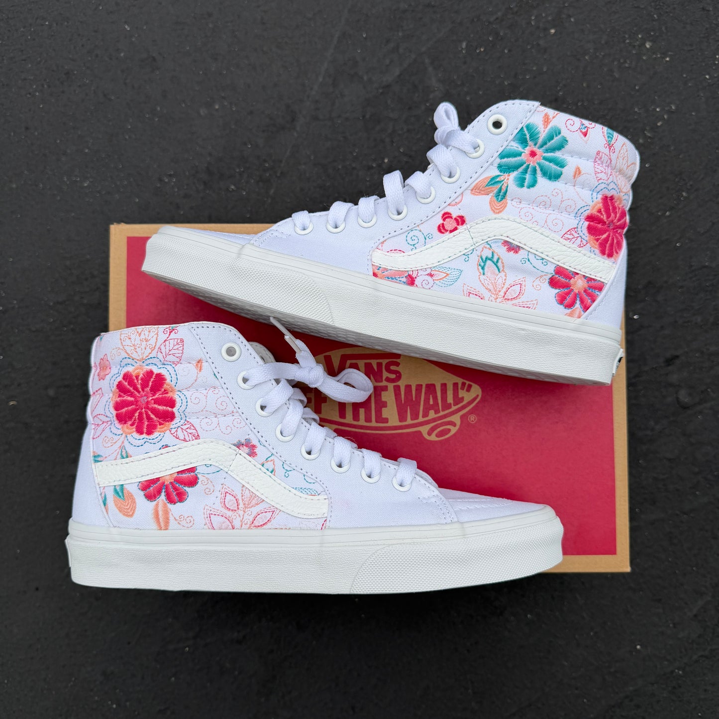 Embroidery Inspired White Vans Sk8 Hi Top Shoes