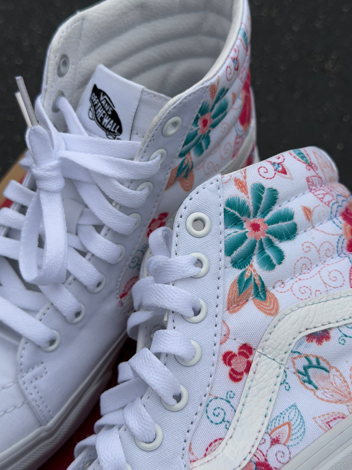 Embroidery Inspired White Vans Sk8 Hi Top Shoes