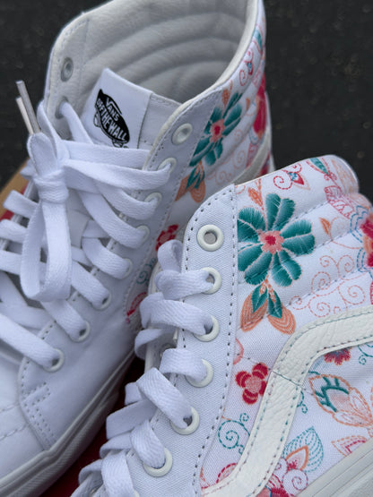 Embroidery Inspired White Vans Sk8 Hi Top Shoes