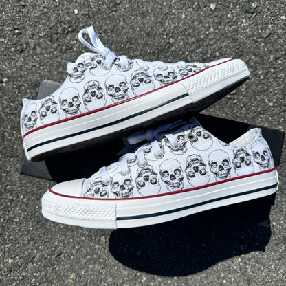 Skull Pattern White Converse Low Top Chuck Taylor Shoes