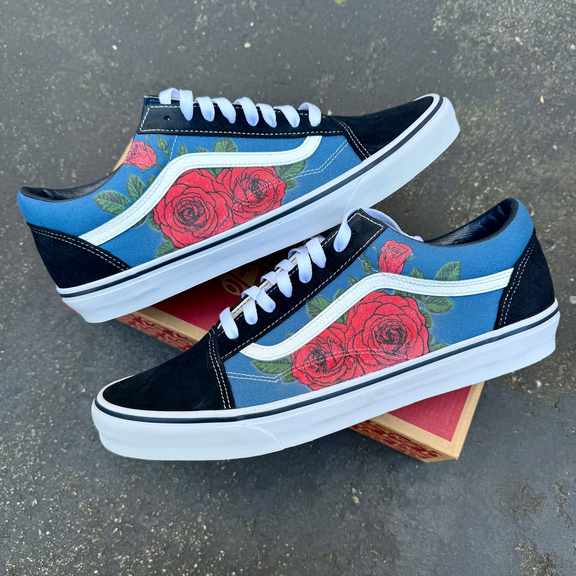 Paint Sneakers Vans Custom Indonesia Red Roses On Vans Old Skool