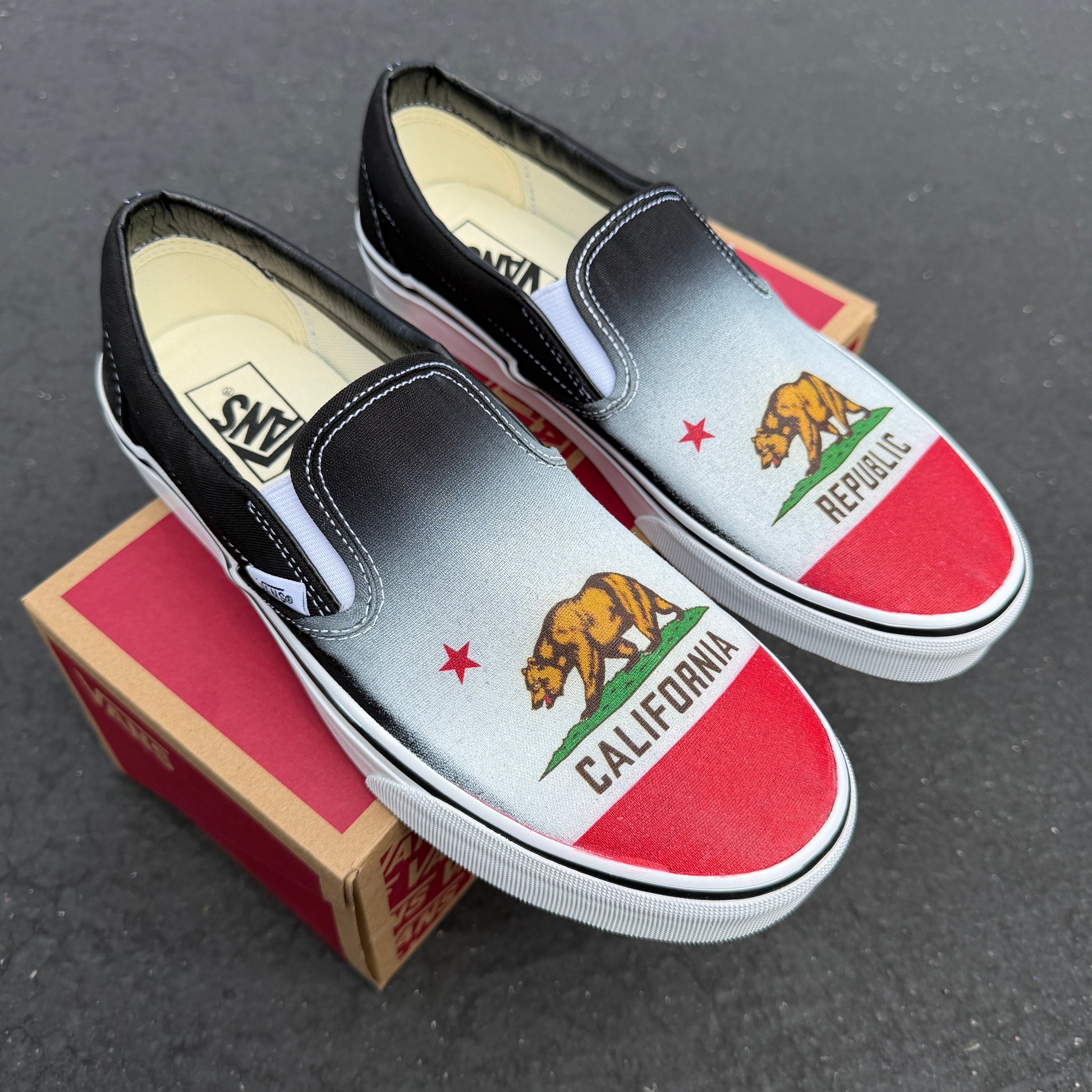 California flag Vans slip on shoes