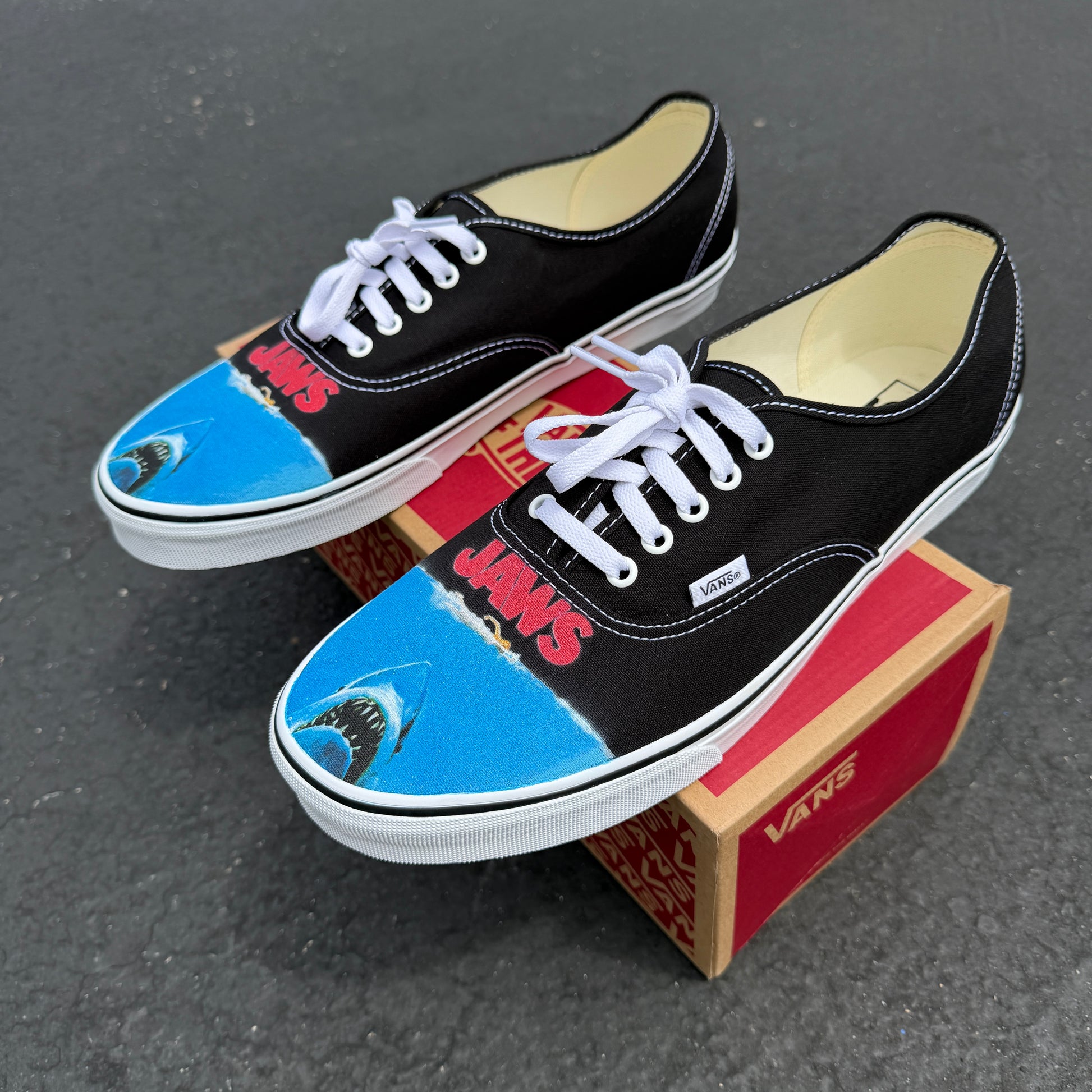 Jaws movie poster Vans customized shoes