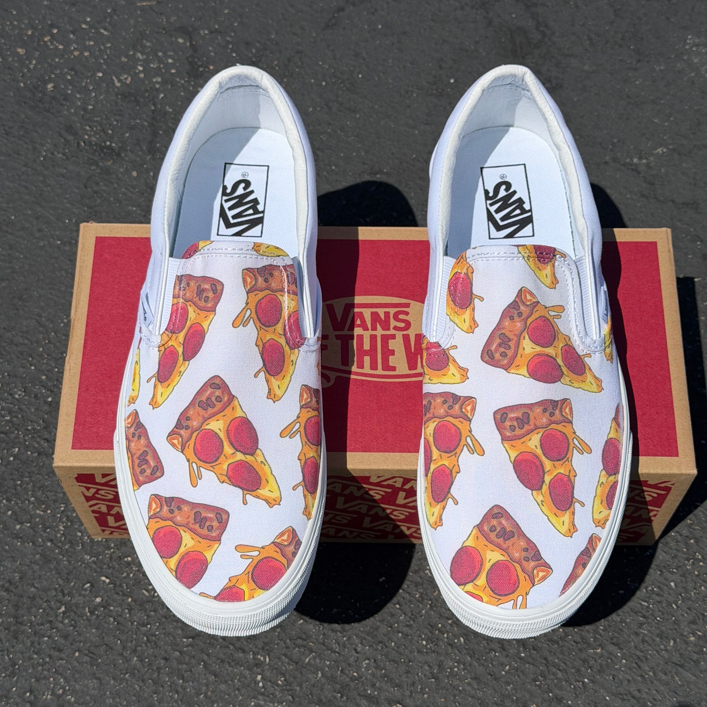 pizza slip on Vans shoes customized
