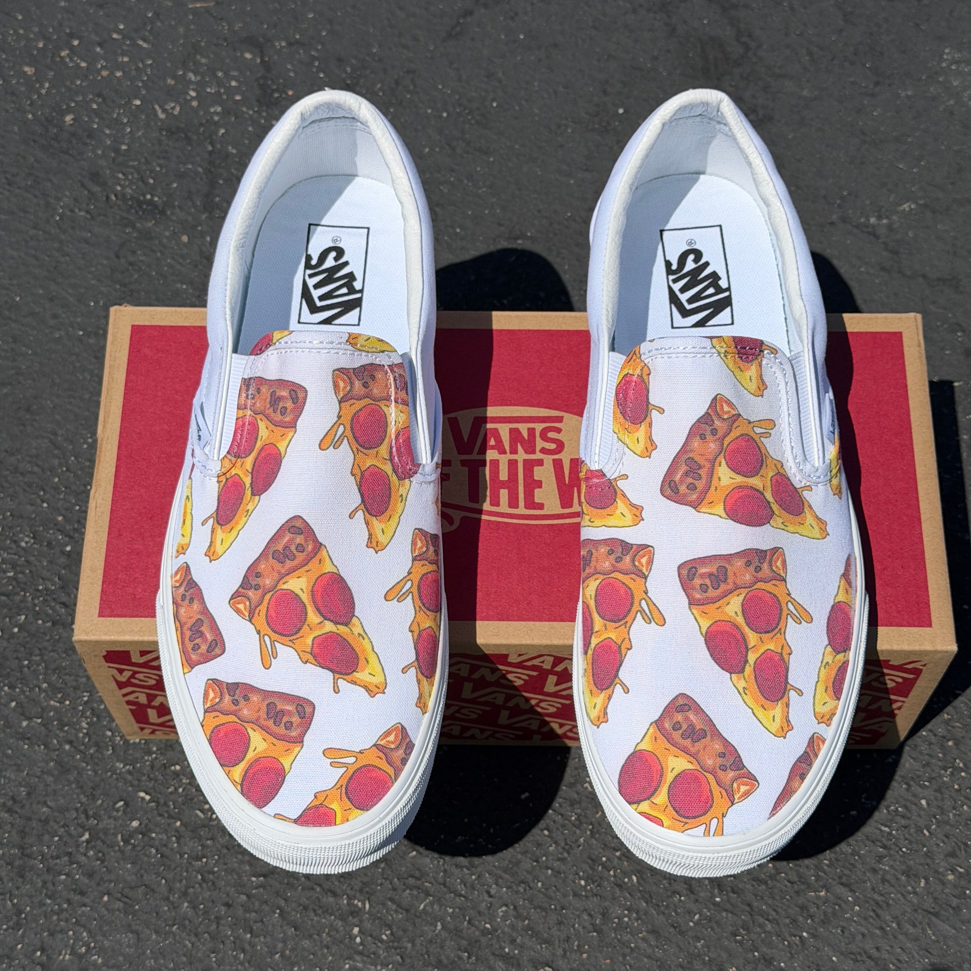 pizza slip on Vans shoes customized