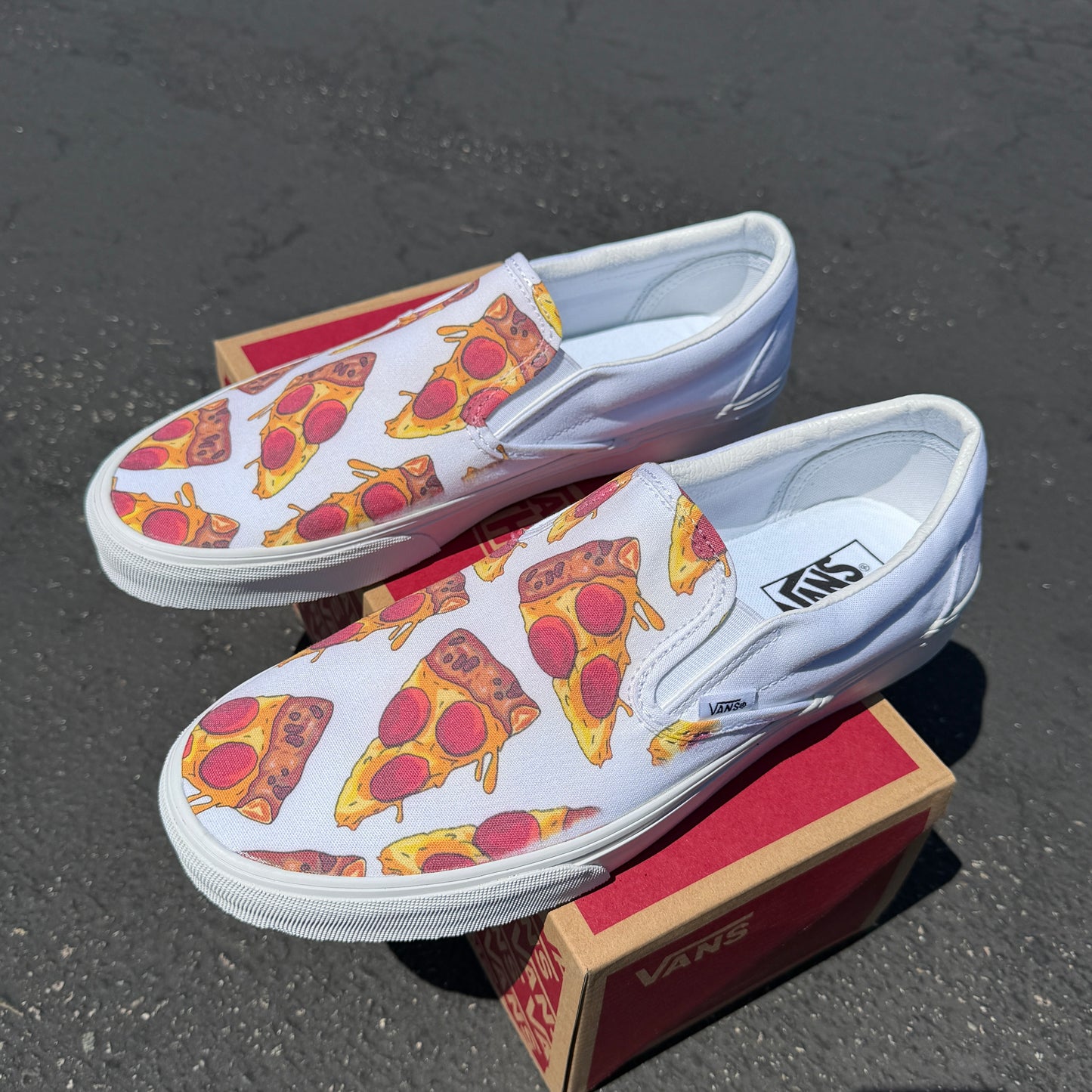pizza slip on Vans shoes customized