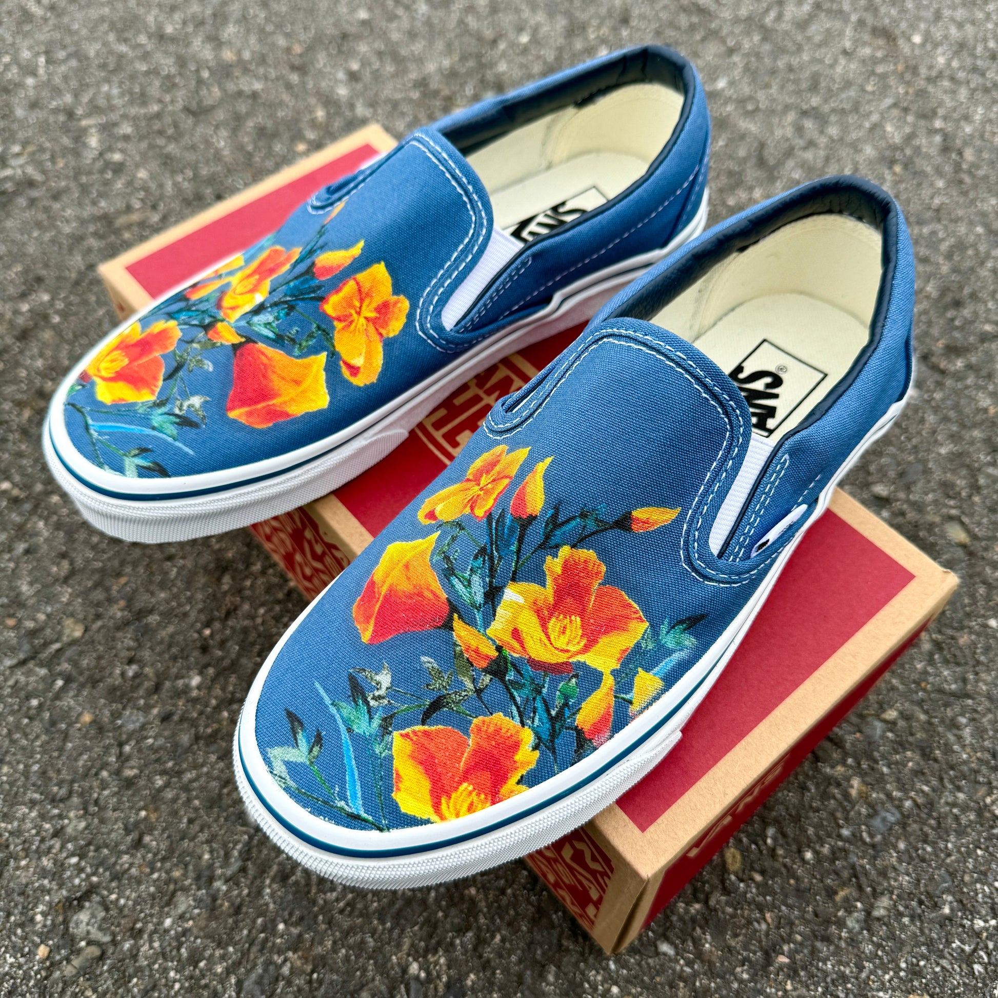 custom navy slip on vans shoes