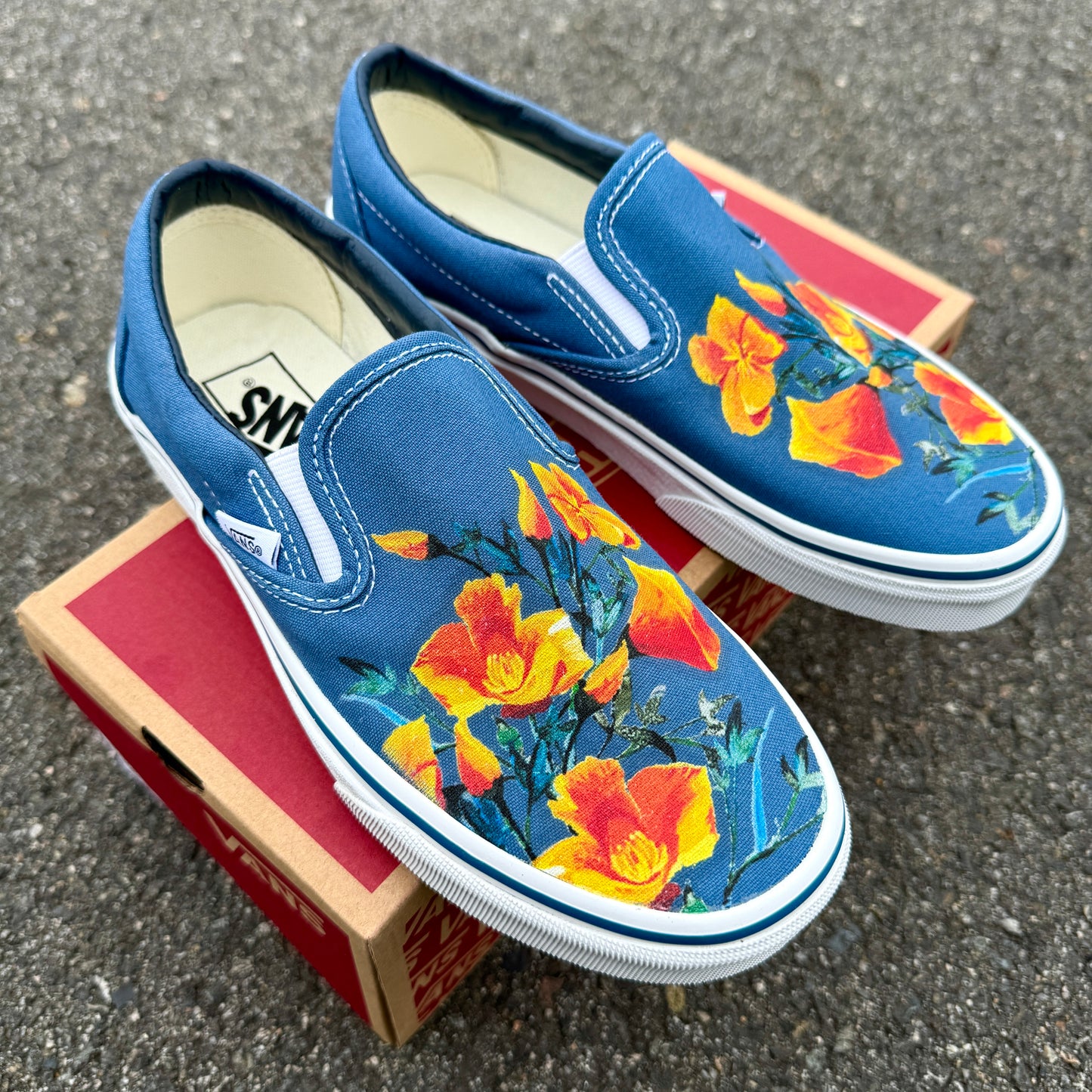 custom navy slip on vans shoes