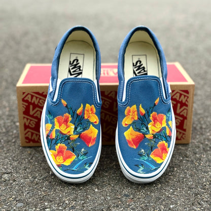 custom navy slip on vans shoes