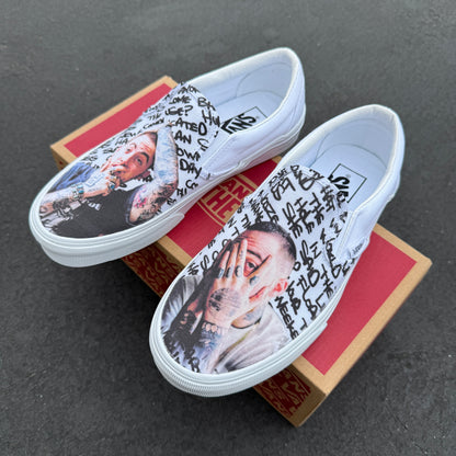 Mac Miller Custom Sneakers - White Slip On Vans Customs