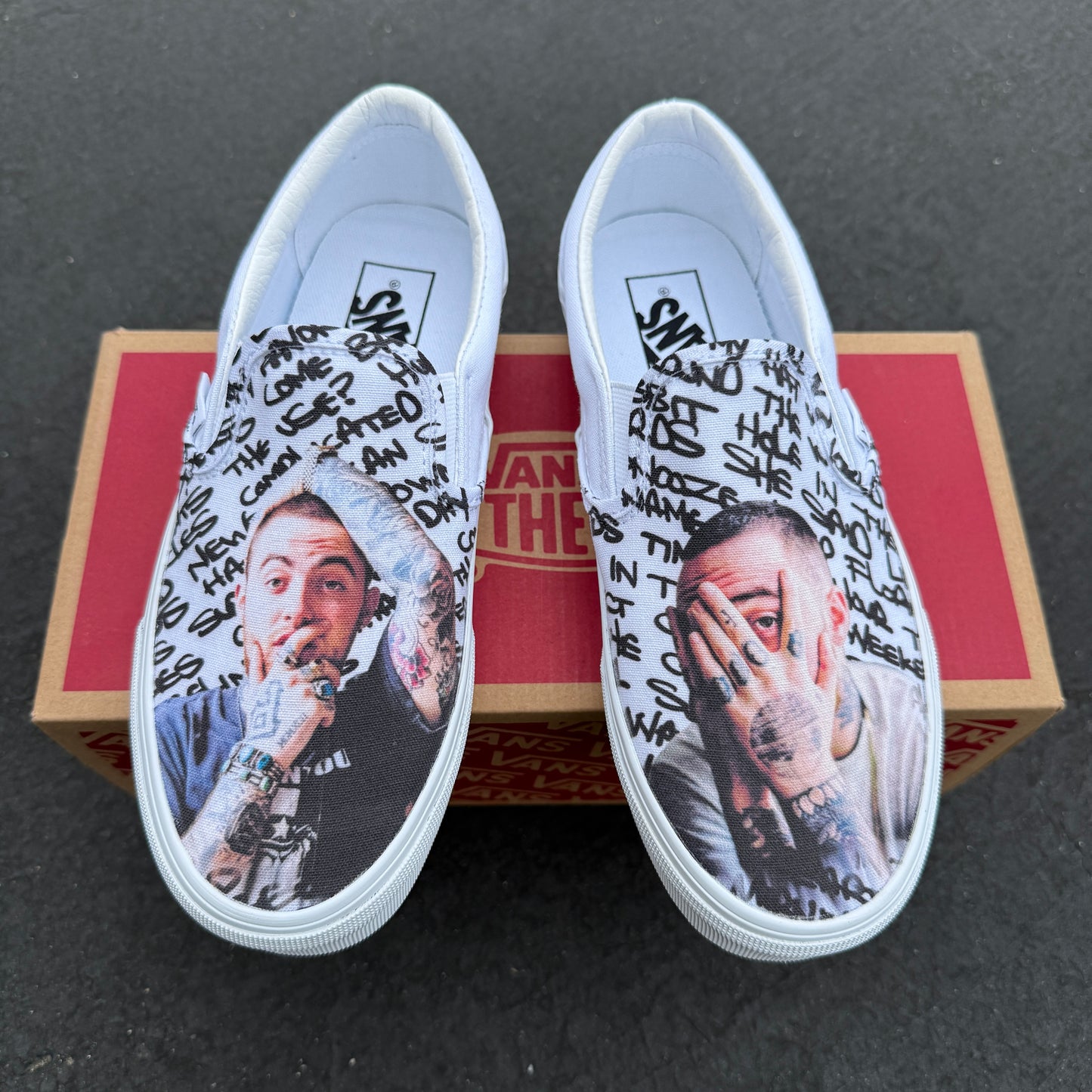 Mac Miller Custom Sneakers - White Slip On Vans Customs