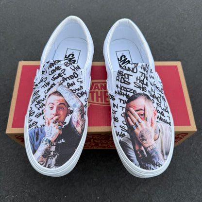 Mac Miller Custom Sneakers - White Slip On Vans Customs