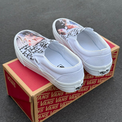 Mac Miller Custom Sneakers - White Slip On Vans Customs