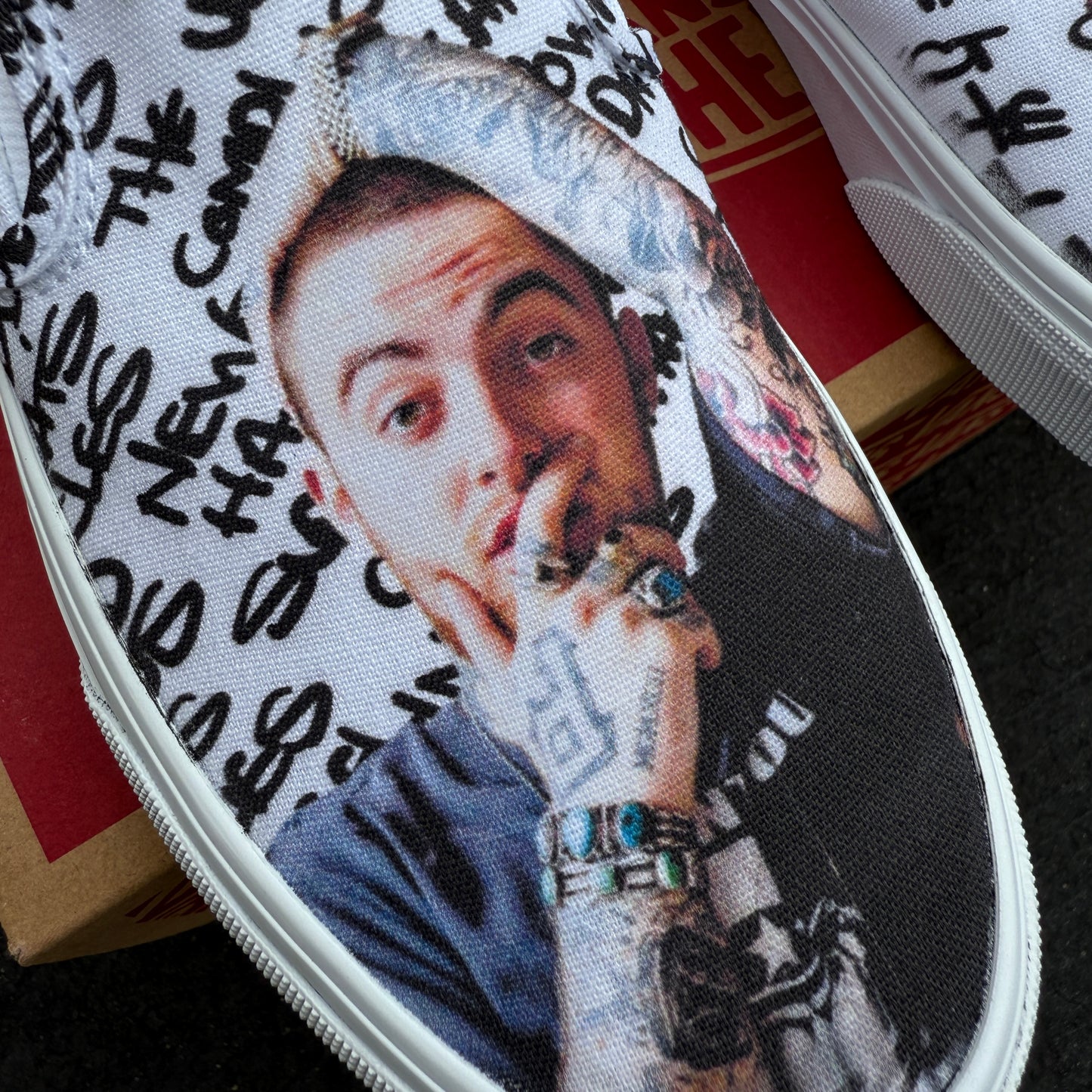 Mac Miller Custom Sneakers - White Slip On Vans Customs