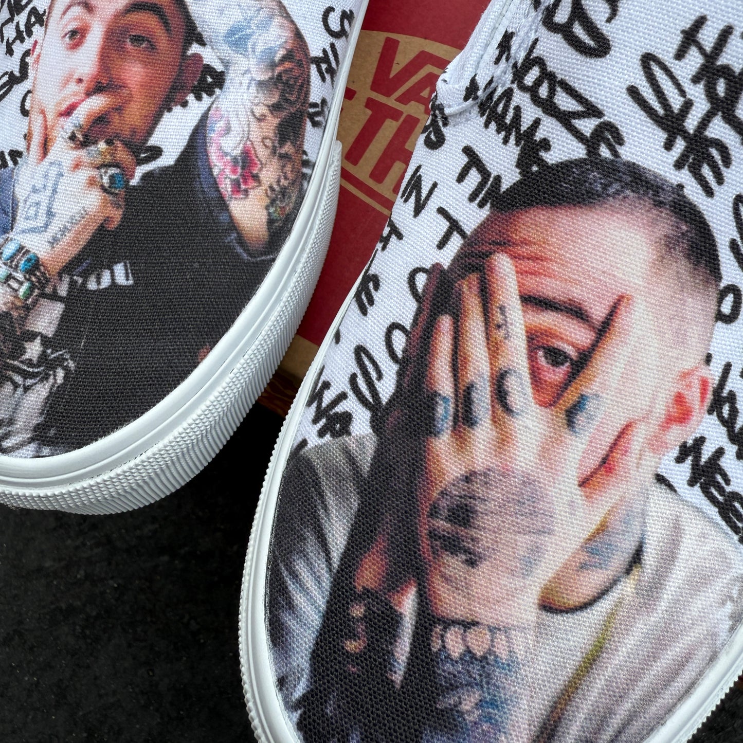 Mac Miller Custom Sneakers - White Slip On Vans Customs