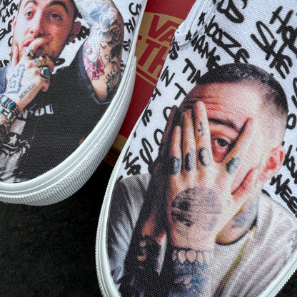 Mac Miller Custom Sneakers - White Slip On Vans Customs