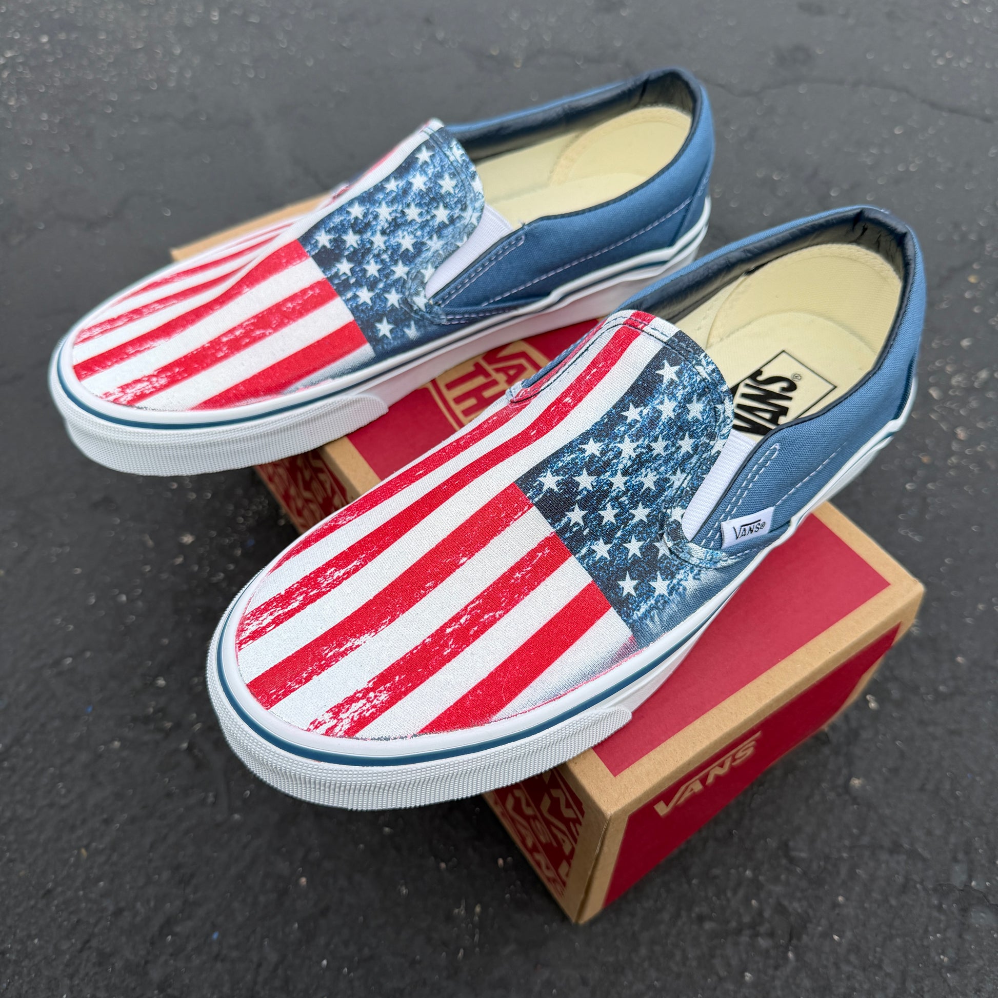 navy slip on vans American flag usa shoes
