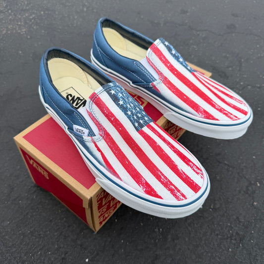 navy slip on vans American flag usa shoes
